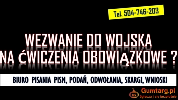 Odwołanie od wezwania z wojska, tel. 504-746-203,  pismo, wzór, cena,