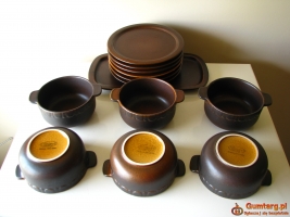 Kamionkowe miseczki z uszkami talerzyki i patera – tacka, na 6 osób