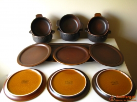 Kamionkowe miseczki z uszkami talerzyki i patera – tacka, na 6 osób