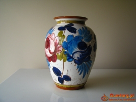Ceramiczny wazon rękodzieło z motywem kwiatów 21 cm retro vintage