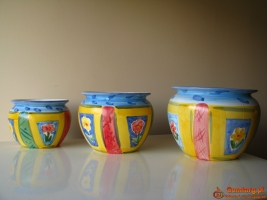 Piękny, ręcznie malowany zestaw 3 stylowych doniczek – osłonki