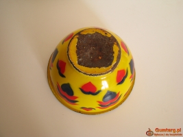 Piękna, stara, metalowa, emaliowana na żółto miska we wzory